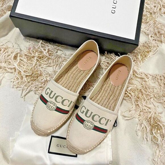 Gucci Logo Canvas Espadrilles Off-White EU 39.5 NEW - Picture 1 of 13